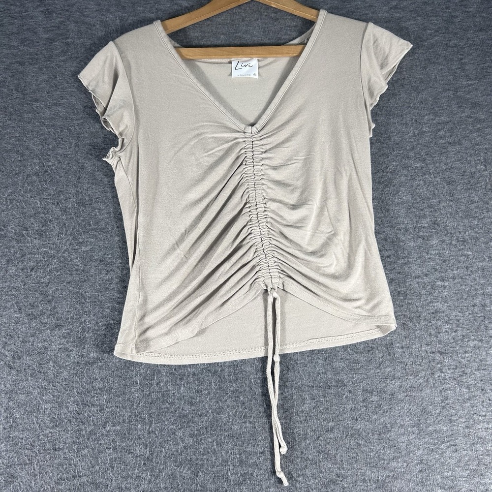 Livi By Olivia Rae Khaki Ruched Tie Shirt Size M Women Cap Sleeve Club USA